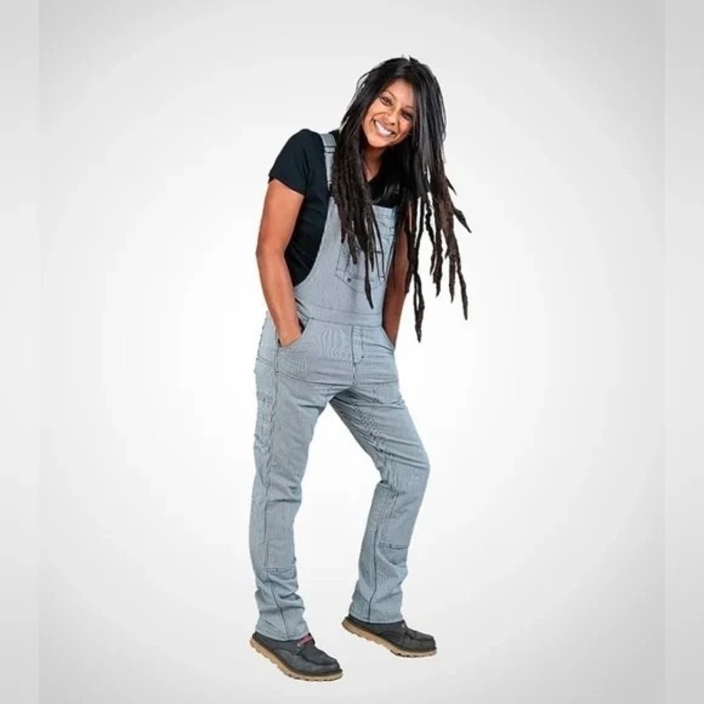 Dovetail Workwear Freshley Overalls Cotton‎ Blend Indigo Striped Denim Size 0